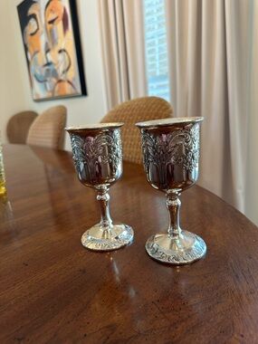 Vintage Silverplate Goblets Set of 2 Gold Interior Japanese Cordial Cups